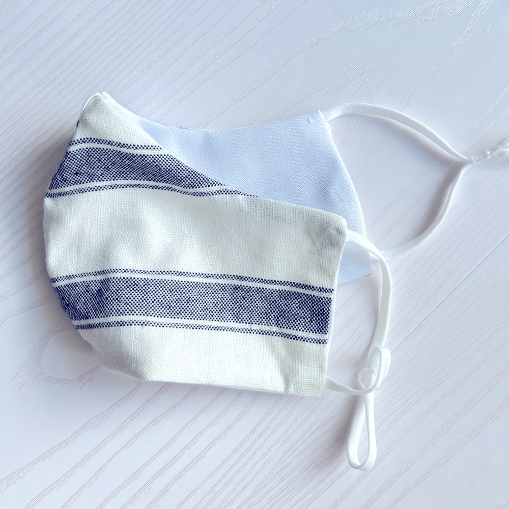 Hamptons linen Cream & Black Striped mask with Adjustable Straps